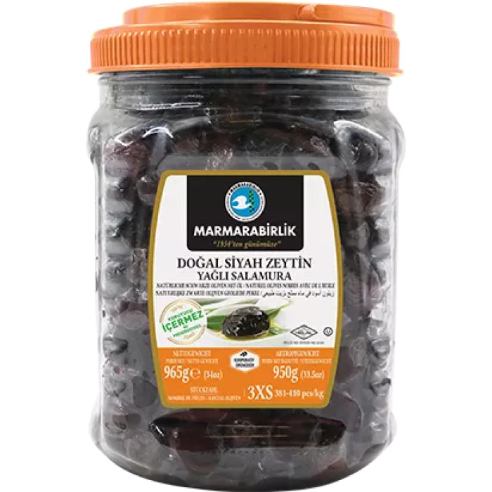 Marmarabirlik Natural Black Olives in Oil 3XS (950 gr)