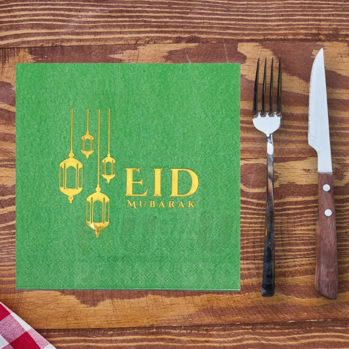 Eid Mubarak Green Gold Glitter Napkin (16 pcs)