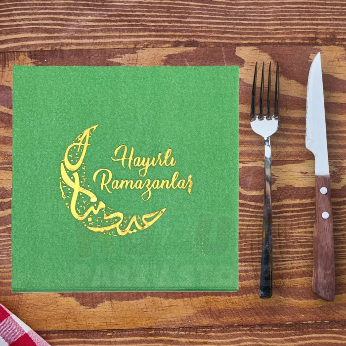 Hayırlı Ramazanlar Green Gold Gilded Napkins (16 pcs)