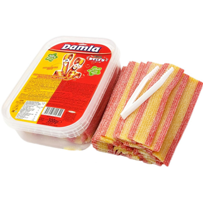 Tayaş Damla Sour Belts Candy with Banana and Strawberry (300 gr)